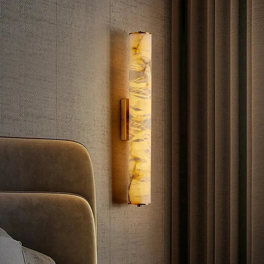 LuxRoyale Spanish Cylindrical Snowflake Marble Wall Lamp Hand Finished Copper Luxury Light