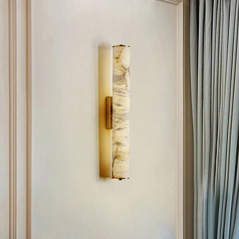 LuxRoyale Spanish Cylindrical Snowflake Marble Wall Lamp Hand Finished Copper Luxury Light