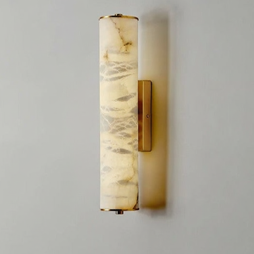 LuxRoyale Spanish Cylindrical Snowflake Marble Wall Lamp, Hand Finished Copper Luxury