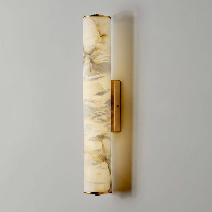 LuxRoyale Spanish Cylindrical Snowflake Marble Wall Lamp, Hand Finished Copper Luxury