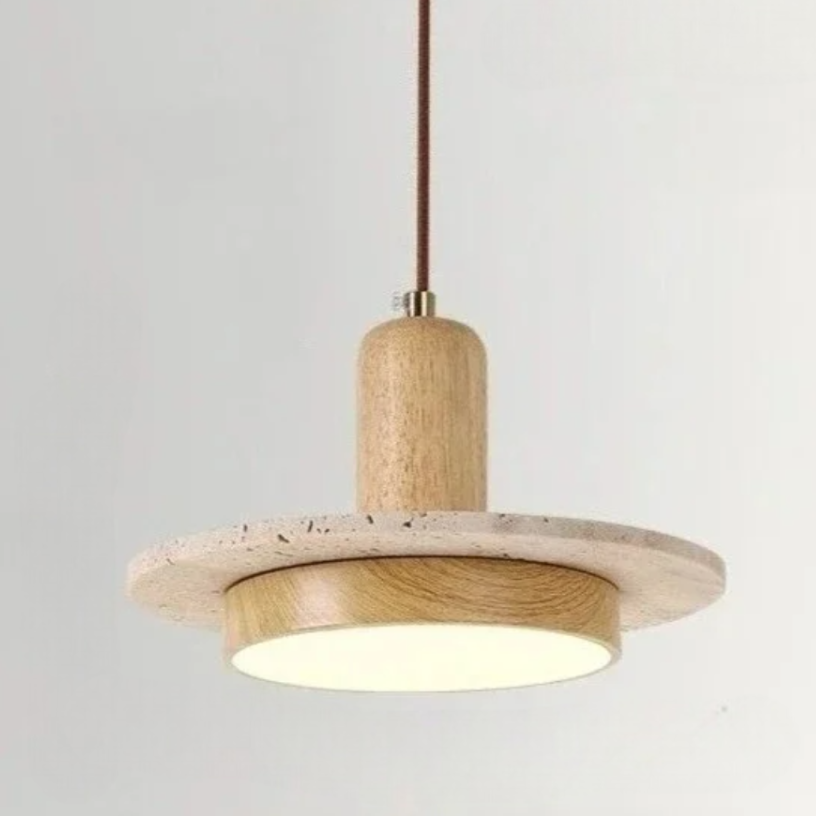 Wabi sabi natural stone pendant with wood accent 0