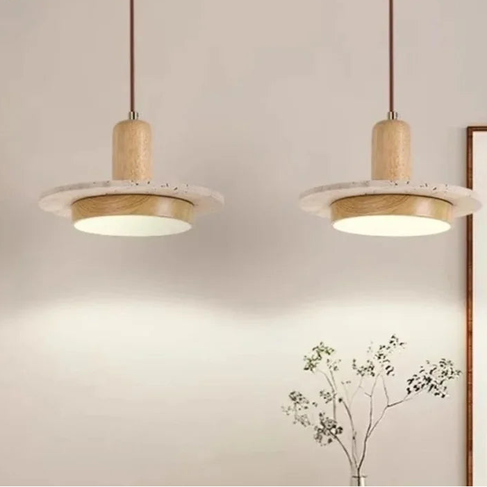 Wabi sabi natural stone pendant with wood accent 3