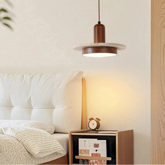 Wabi sabi natural stone pendant with wood accent 4