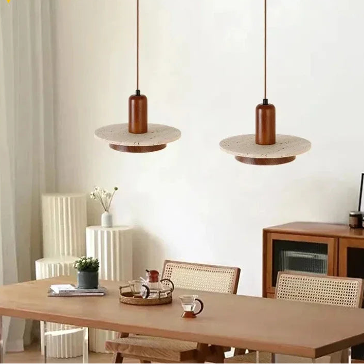 Wabi sabi natural stone pendant with wood accent 5
