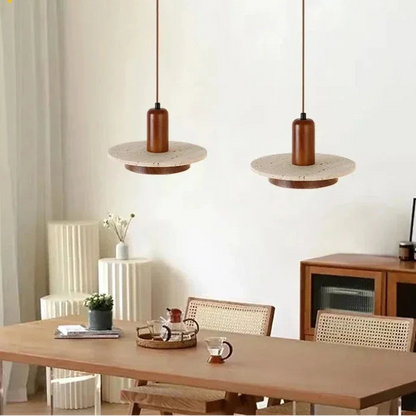 Wabi sabi natural stone pendant with wood accent 5