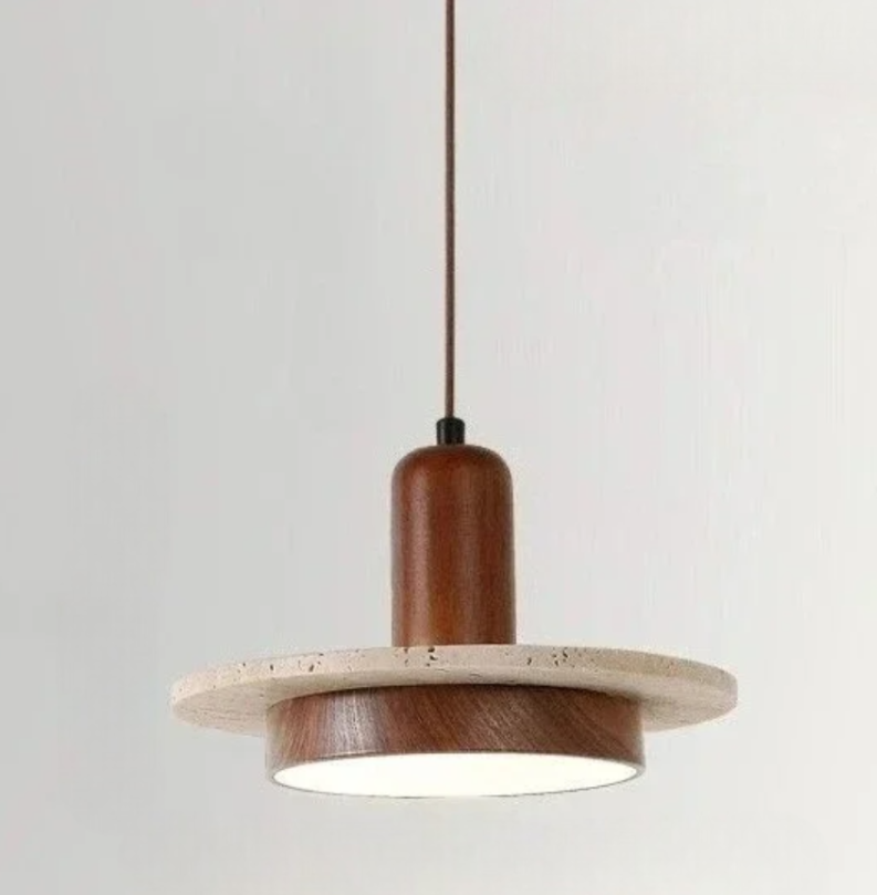 Wabi sabi natural stone pendant with wood accent 8