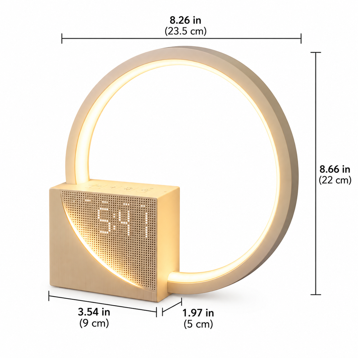 Lumora Halo Bedside Table Lamp With Alarm Clock Night Light