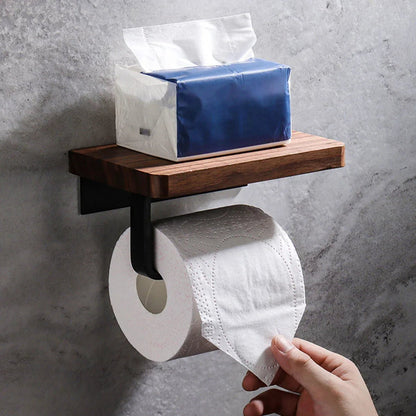 Wall-Mounted Walnut Toilet Paper Holder with Shelf 1