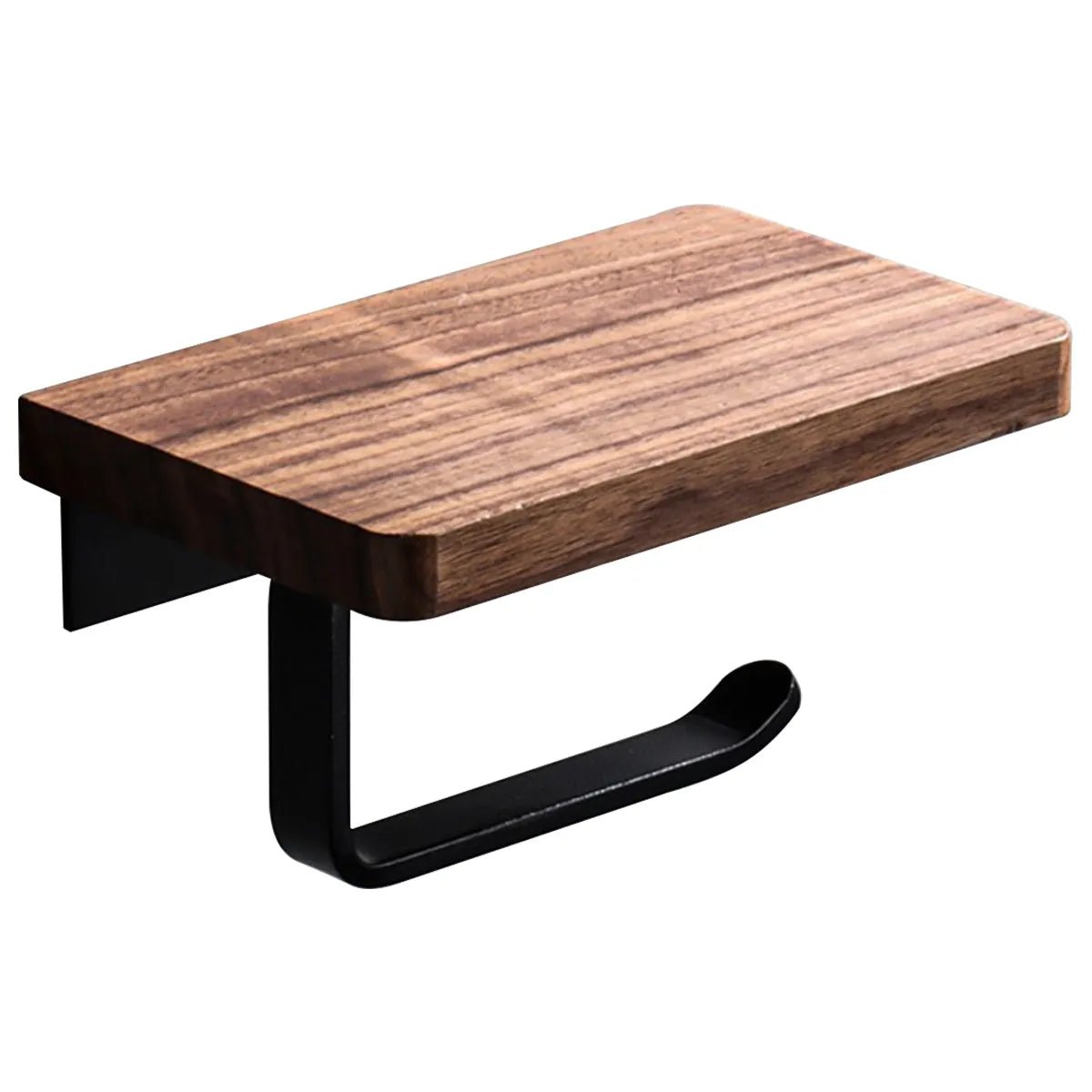 Wall-Mounted Walnut Toilet Paper Holder with Shelf 4