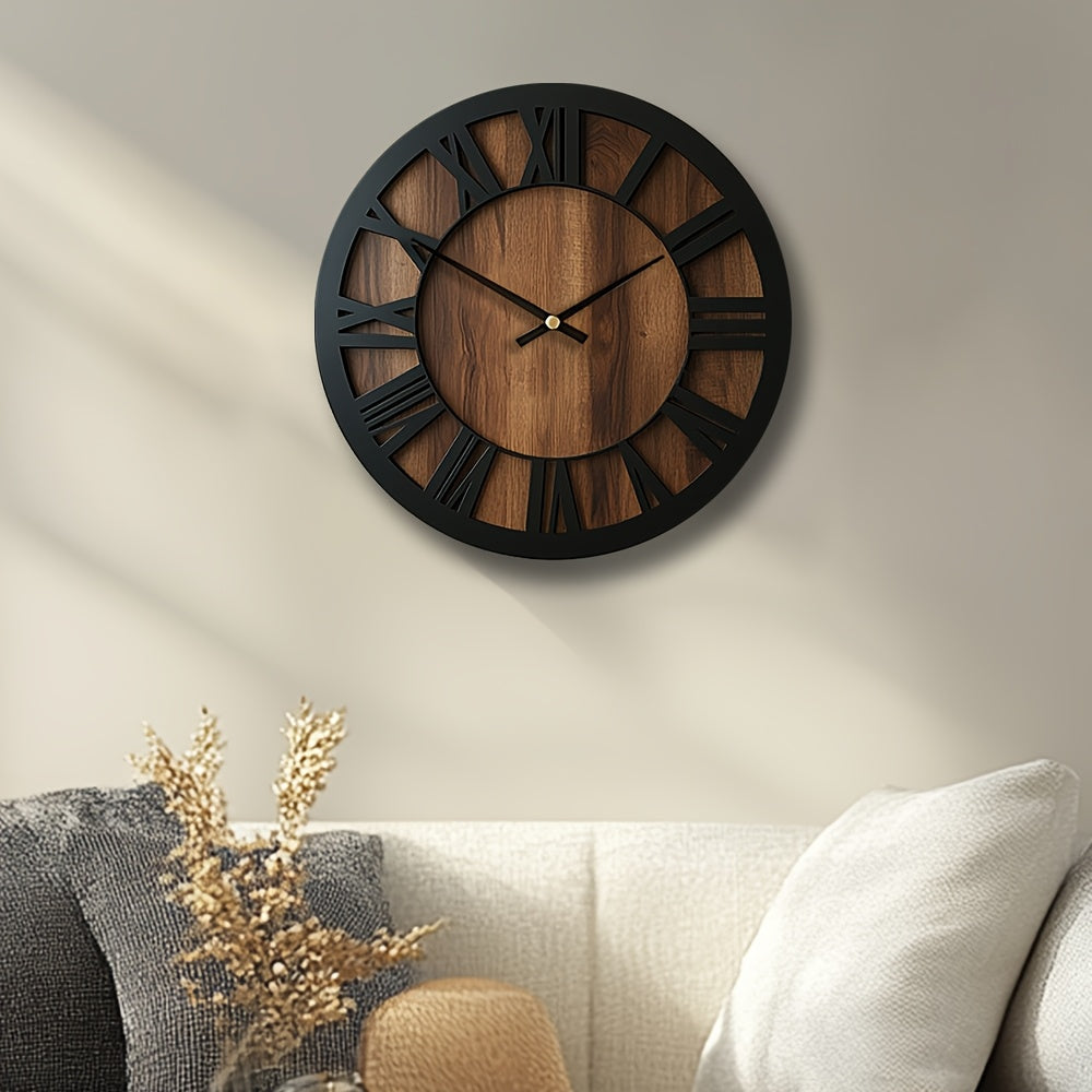 Wall Clock Wooden Open Dial Round Silent Battery Operated