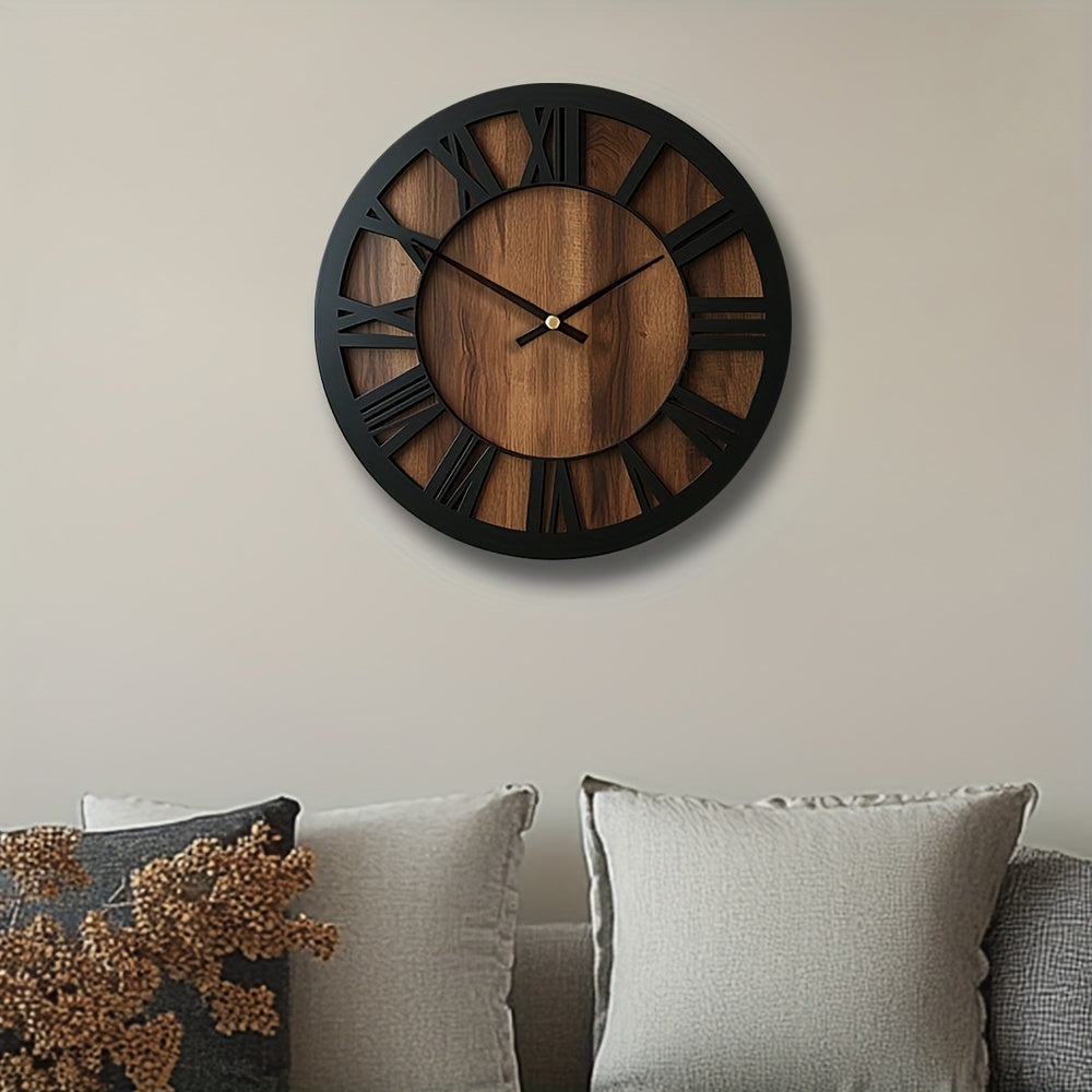 Wall Clock Wooden Open Dial Round Silent Battery Operated