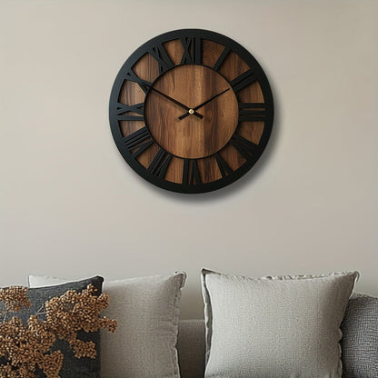 Wall Clock Wooden Open Dial Round Silent Battery Operated