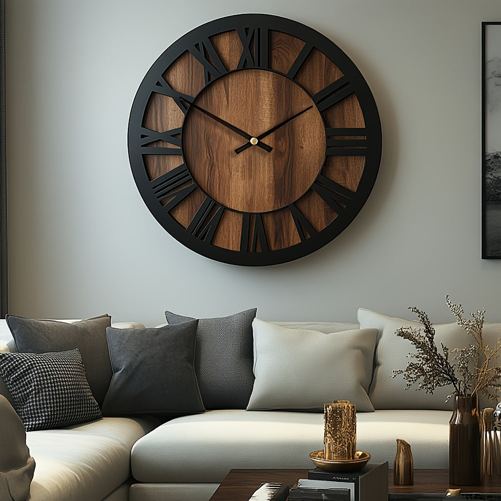 Wall Clock Wooden Open Dial Round Silent Battery Operated