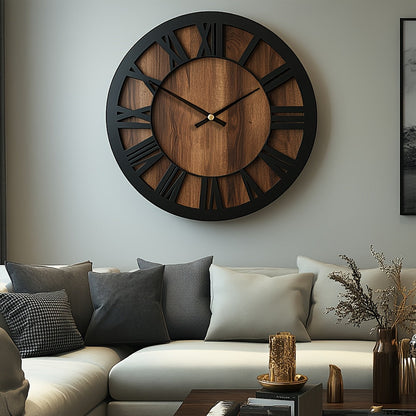 Wall Clock Wooden Open Dial Round Silent Battery Operated