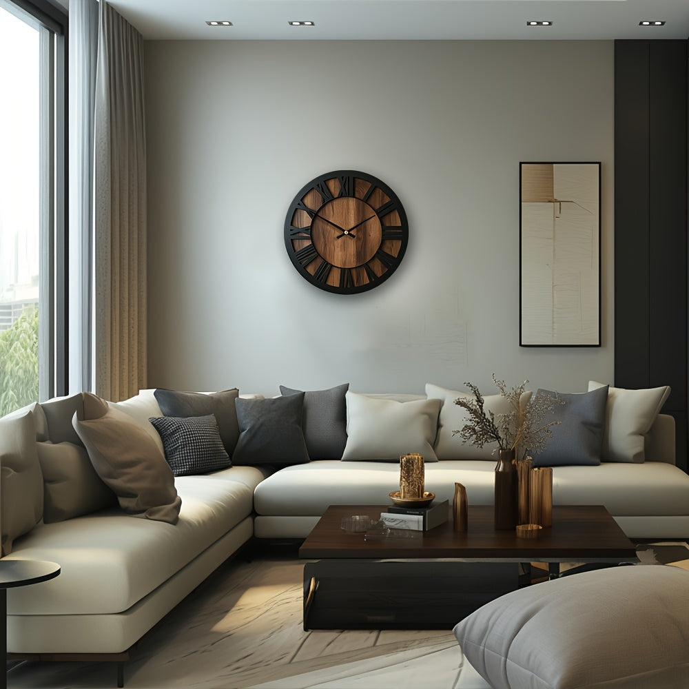 Wall Clock Wooden Open Dial Round Silent Battery Operated