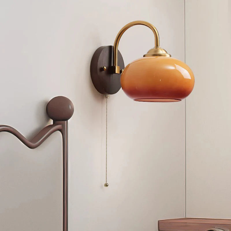 Wall Lamp Ash Wood 8.3 in x 7.1 in Caramel Beige Living Room Bedroom LED E26 Fixture | Thomler 0