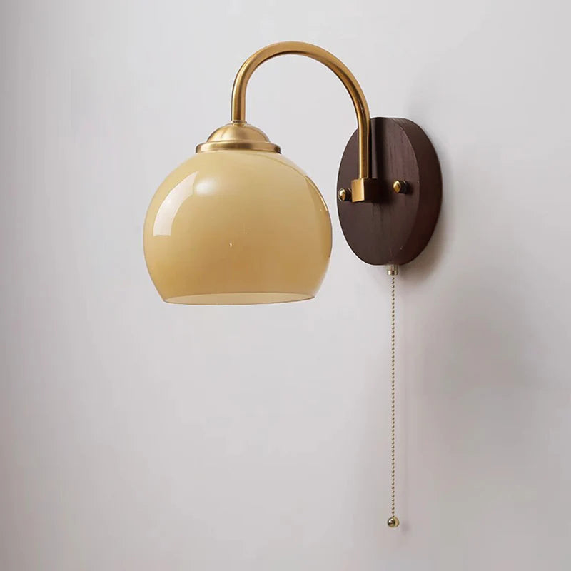 Wall Lamp Ash Wood 8.3 in x 7.1 in Caramel Beige Living Room Bedroom LED E26 Fixture | Thomler 2