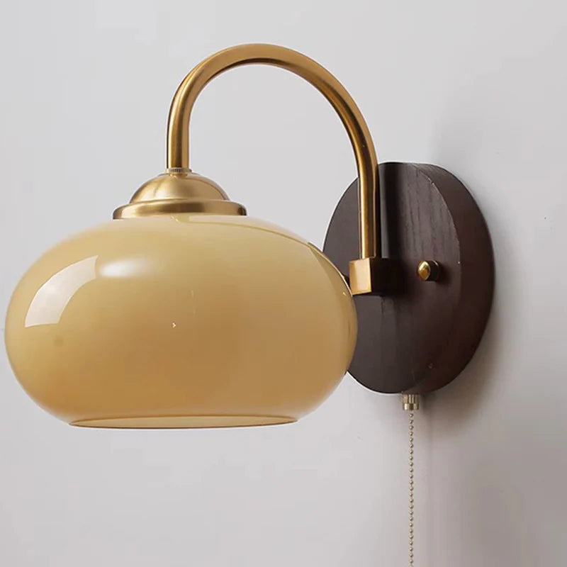 Wall Lamp Ash Wood 8.3 in x 7.1 in Caramel Beige Living Room Bedroom LED E26 Fixture | Thomler 8