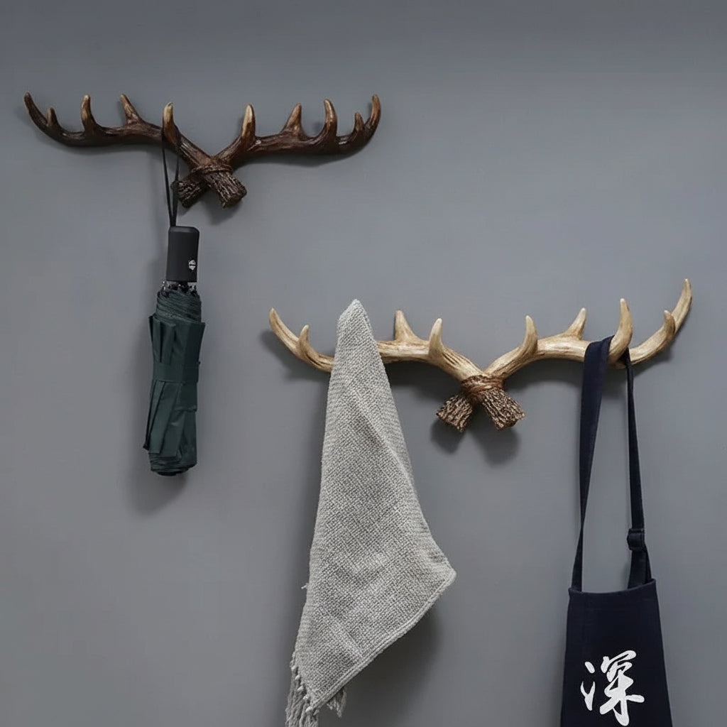 Wall Mounted Coat Rack Resin Antler Design Multi Hook Entryway Storage 2
