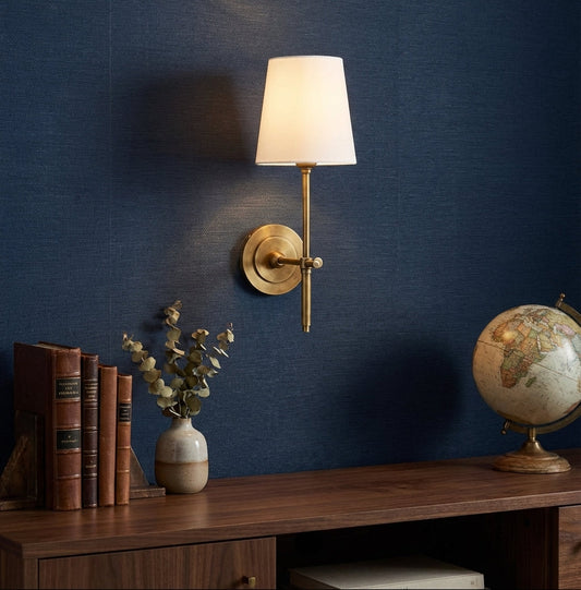 Wall Sconce Brass Fabric Tapered Shade | Wall Lighting
