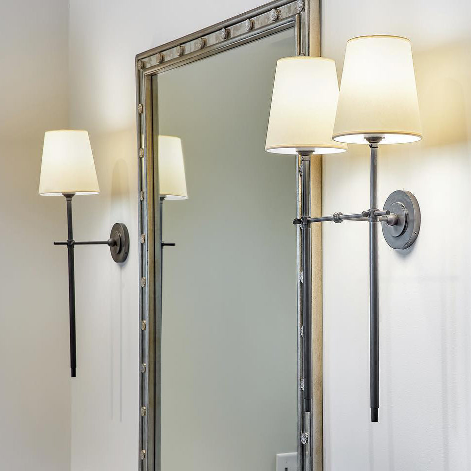 Wall Sconce Brass Fabric Tapered Shade | Wall Lighting
