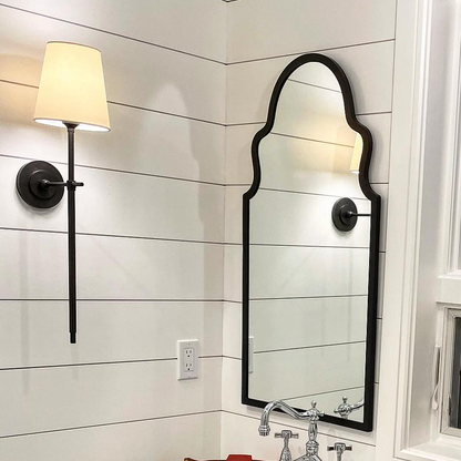 Royaleva Elegant Brass Wall Sconce with Fabric Tapered Shade for Bedroom Lighting
