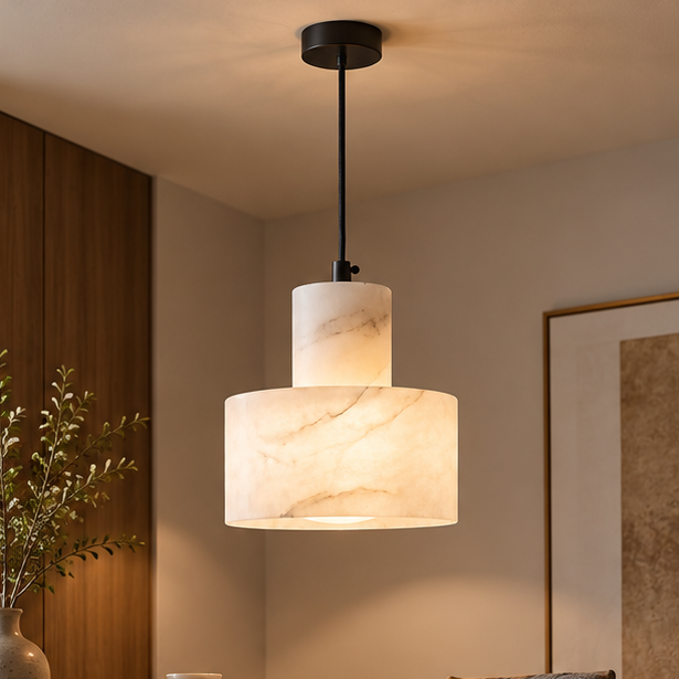 LuxRoyale Alabaster Stone Pendant Light - Adjustable Hanging Lamp
