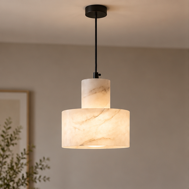 LuxRoyale Alabaster Stone Pendant Light - Adjustable Hanging Lamp