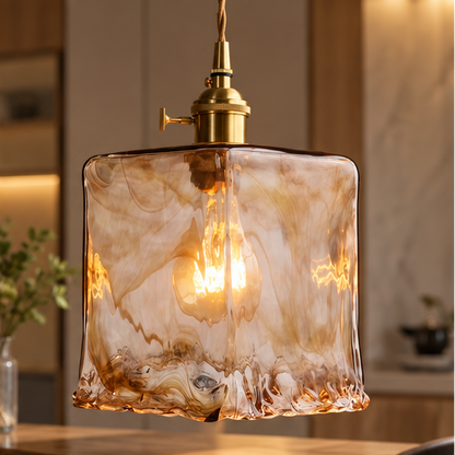 RoyaleGlow Vintage Amber Glass Pendant Light - Brass Hanging Fixture