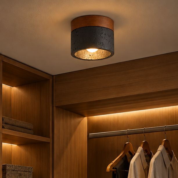 RoyaleGlow Natural Travertine Cylinder Flush Mount Ceiling Light Fixture