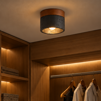 RoyaleGlow Natural Travertine Cylinder Flush Mount Ceiling Light Fixture