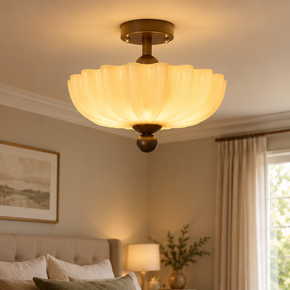 RoyaleGlow Vintage Scalloped Ribbed Glass Semi Flush Mount Ceiling Light Fixture