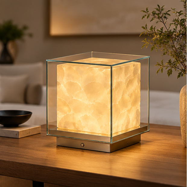 RoyaleGlow Glass Cube Table Lamp - Modern Ambient Bedside Light