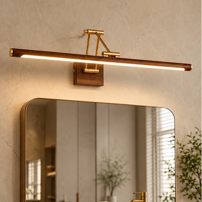 RoyaleGlow Walnut Linear LED Wall Light Adjustable Brass Modern Vanity Fixture