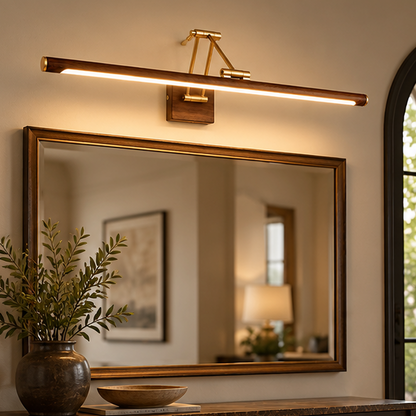 RoyaleGlow Walnut Linear LED Wall Light Adjustable Brass Modern Vanity Fixture