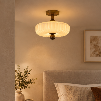 RoyaleGlow Vintage Scalloped Ribbed Glass Semi Flush Mount Ceiling Light Fixture