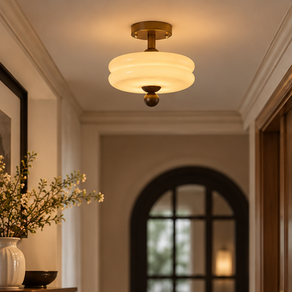 RoyaleGlow Vintage Scalloped Ribbed Glass Semi Flush Mount Ceiling Light Fixture