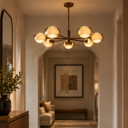 Royelux Dual Glass Globe Chandelier - Mid Century Modern Bronze Pendant Light