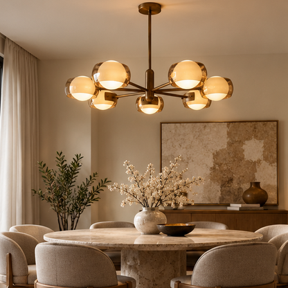 Royelux Dual Glass Globe Chandelier - Mid Century Modern Bronze Pendant Light