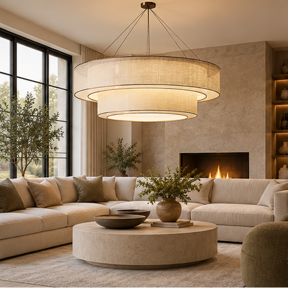 RoyaleGlow Tiered Drum Chandelier Modern Linen Hanging Light Fixture