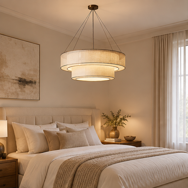 RoyaleGlow Tiered Drum Chandelier Modern Linen Hanging Light Fixture
