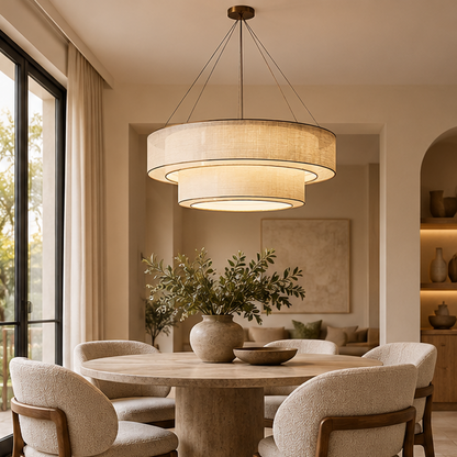 RoyaleGlow Tiered Drum Chandelier Modern Linen Hanging Light Fixture