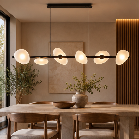LuxRoyale Pebble Glass Linear Chandelier - Remote Dimmable LED Modern Island Pendant Light