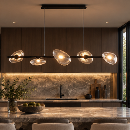 LuxRoyale Pebble Glass Linear Chandelier - Remote Dimmable LED Modern Island Pendant Light