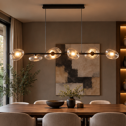 LuxRoyale Pebble Glass Linear Chandelier - Remote Dimmable LED Modern Island Pendant Light