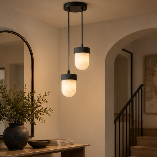 RoyaleGlow Alabaster Capsule Pendant Light Brass Hanging Lamp