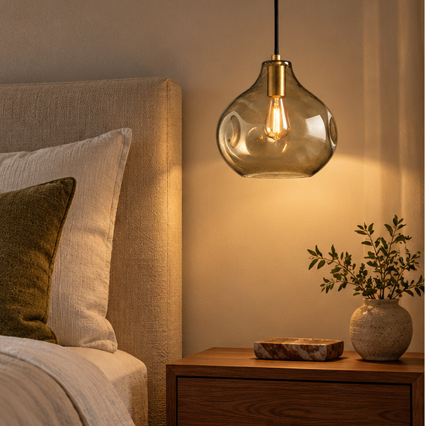 RoyaleGlow Modern Organic Glass Pendant Light Fixture with Brushed Brass