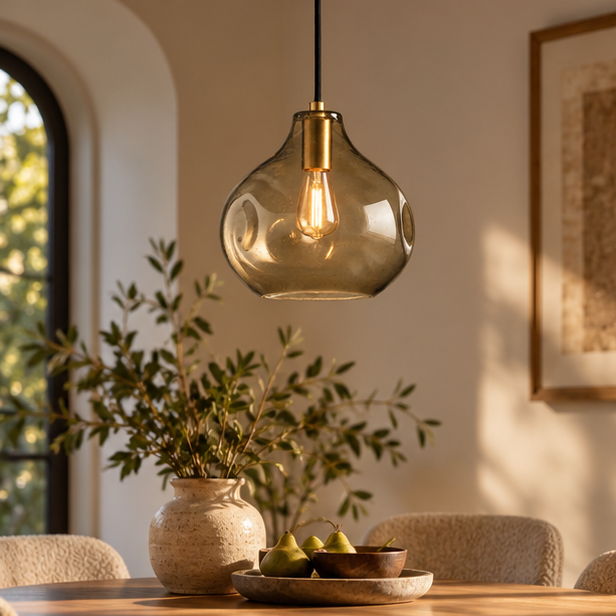 RoyaleGlow Modern Organic Glass Pendant Light Fixture with Brushed Brass
