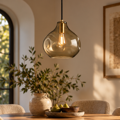 RoyaleGlow Modern Organic Glass Pendant Light Fixture with Brushed Brass