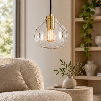 RoyaleGlow Modern Organic Glass Pendant Light Fixture with Brushed Brass